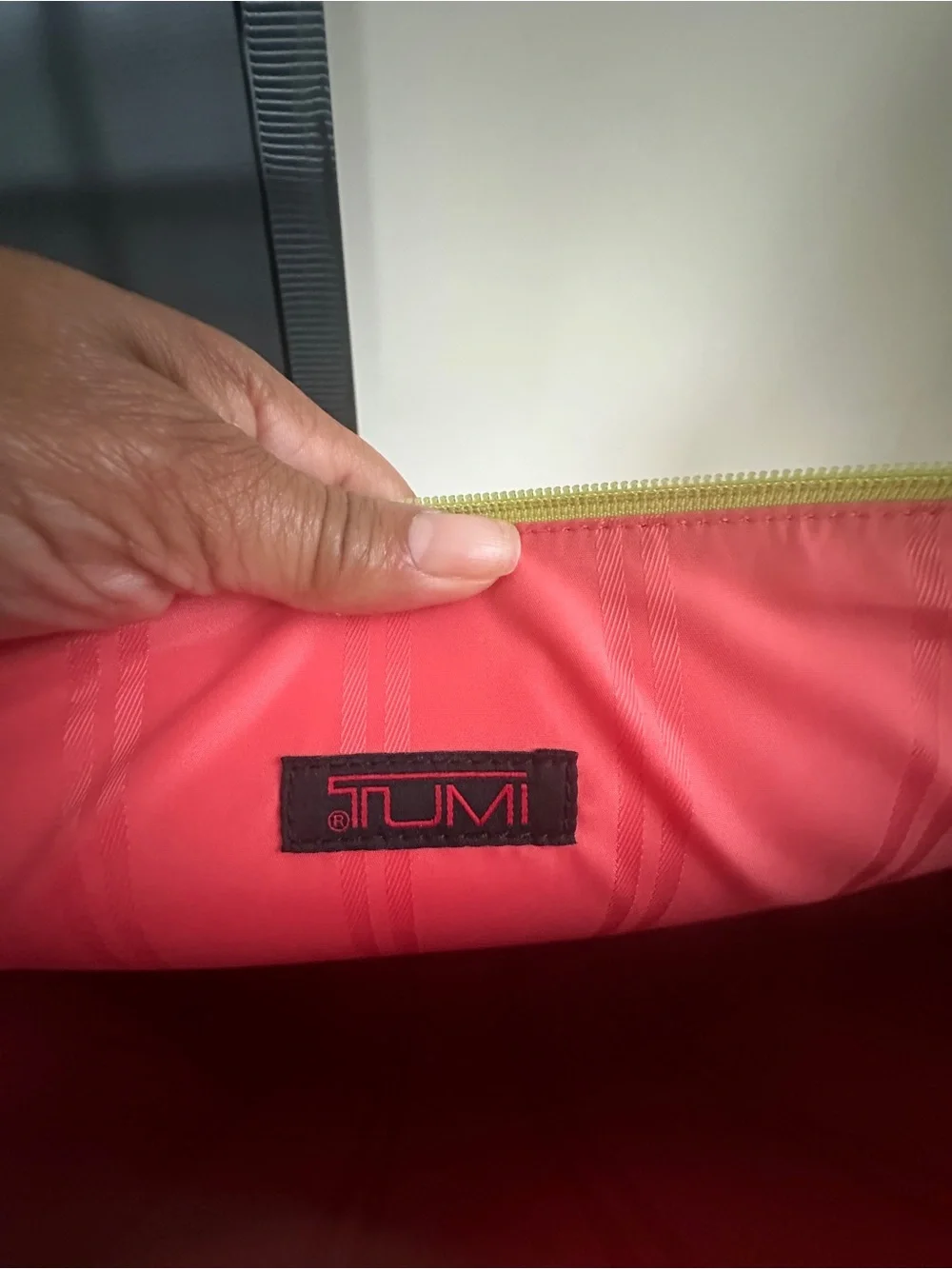 Tumi Lime-Green Laptop Sleeve with Olive Trim